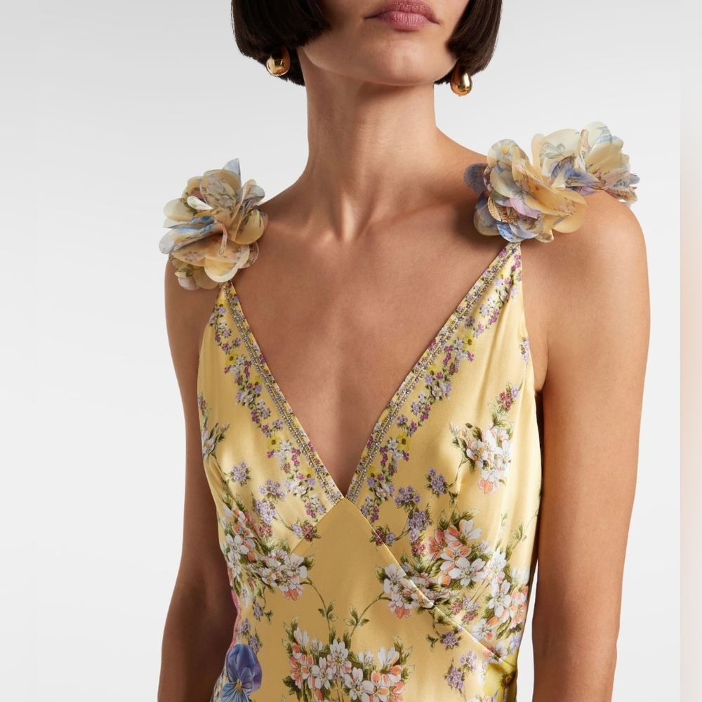 Camilla v neck bias slip dress with back frill in Darling buds - Picture 3 of 16